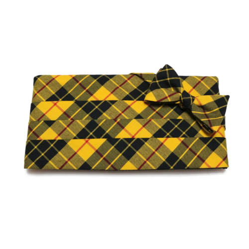 Yellow & Black Tartan Plaid Cummerbund & Bow Tie